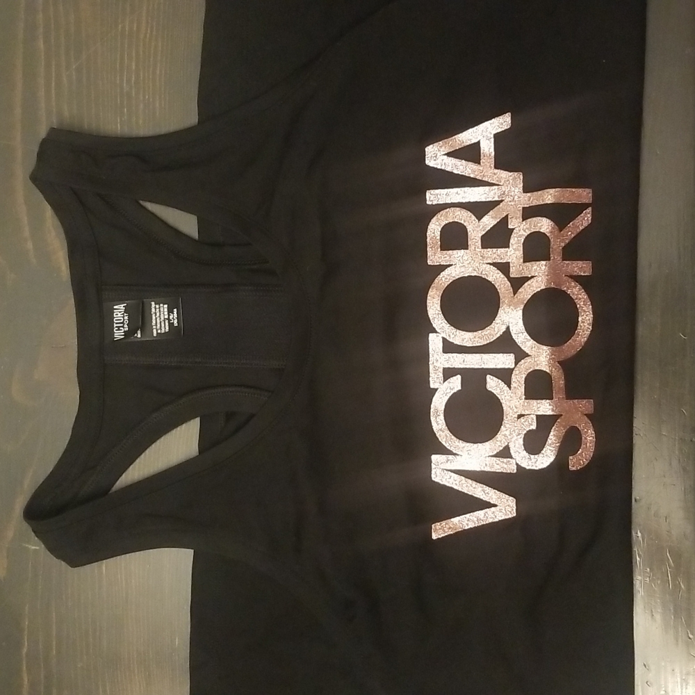 Victoria Secret Victoria Sport black racerback tank glitter print Size L